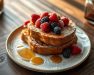 French toast with cinnamon and syrup on a white plate